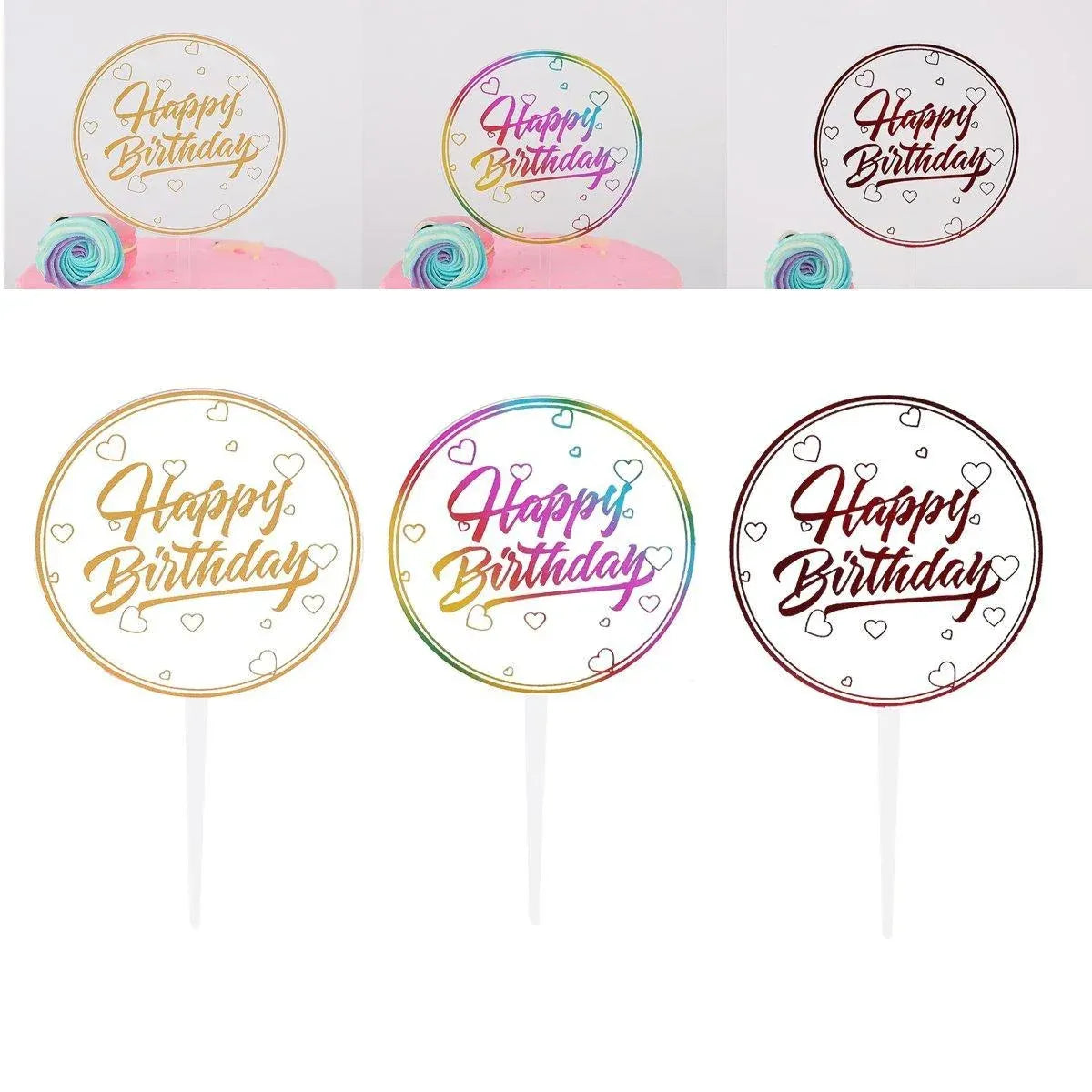 Happy Birthday Anniversary Wedding CakeCardboard Topper Acrylic Party Decoration - 16