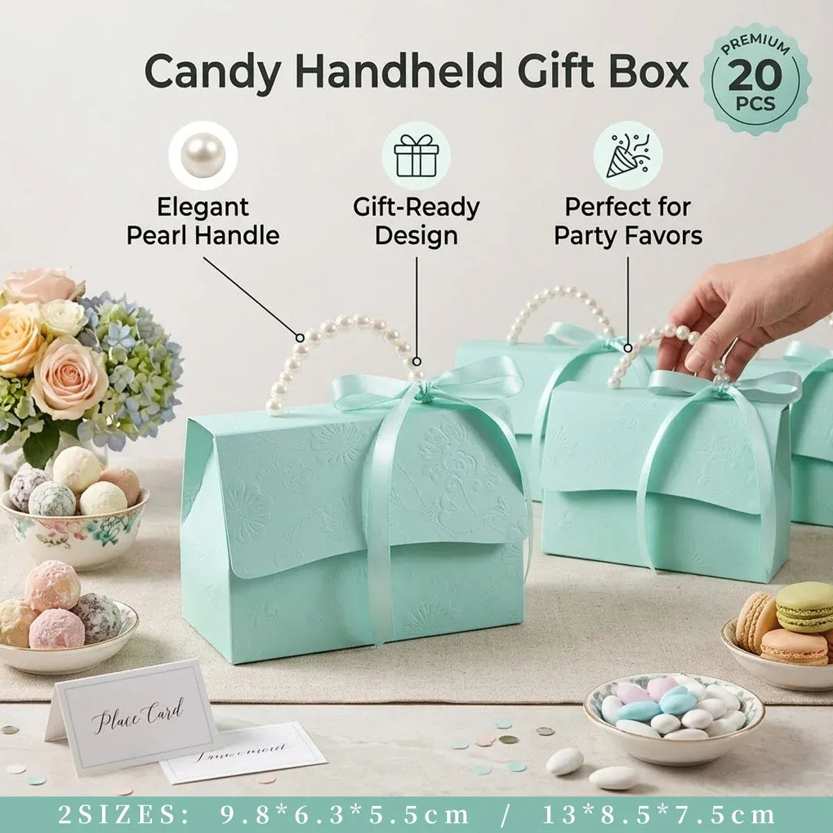 20pcs Pearl Handle Gift Box Set Wedding Favour Candy Box Party Packaging - S