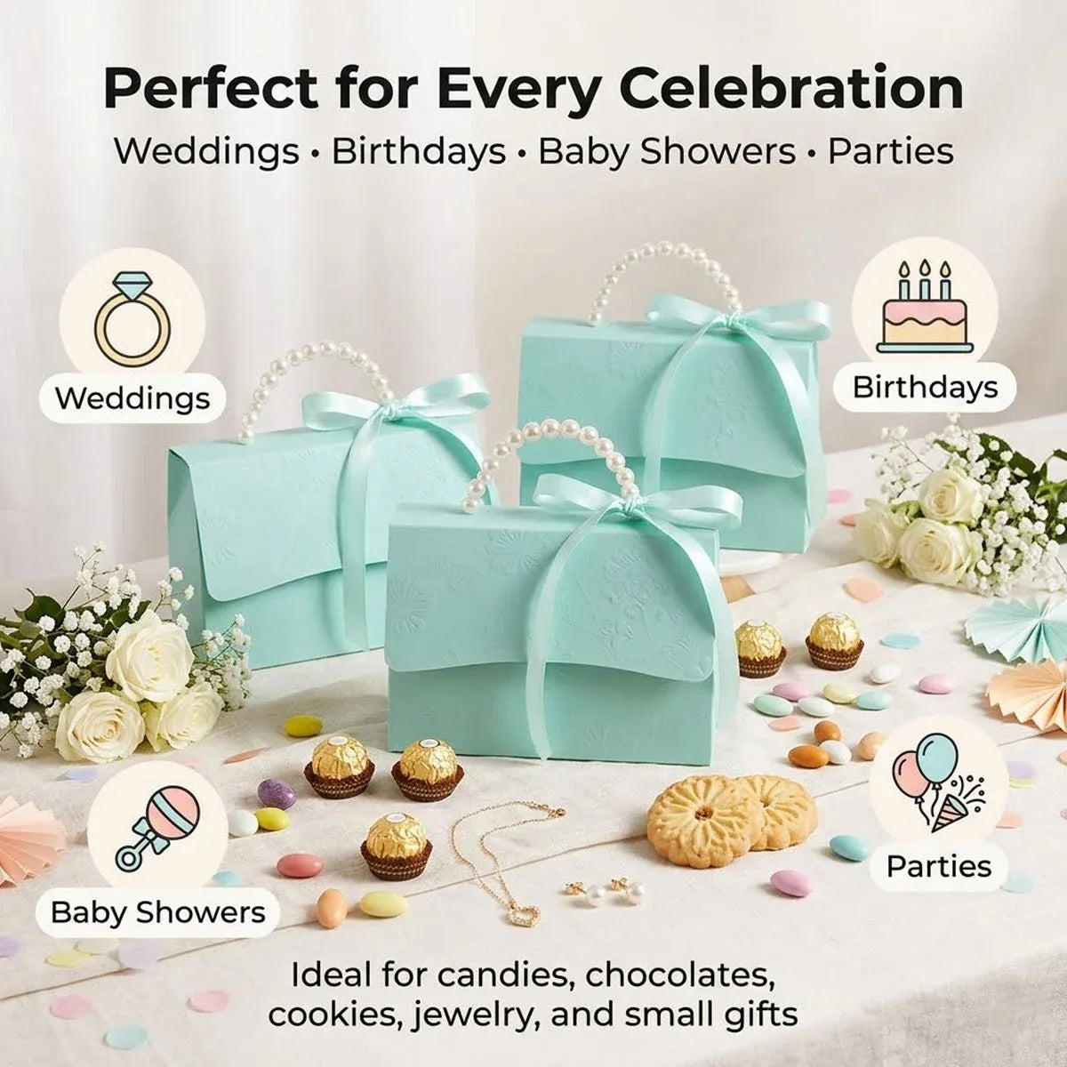 20pcs Pearl Handle Gift Box Set Wedding Favour Candy Box Party Packaging - S