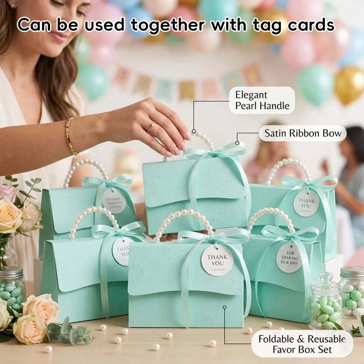 20pcs Pearl Handle Gift Box Set Wedding Favour Candy Box Party Packaging - S