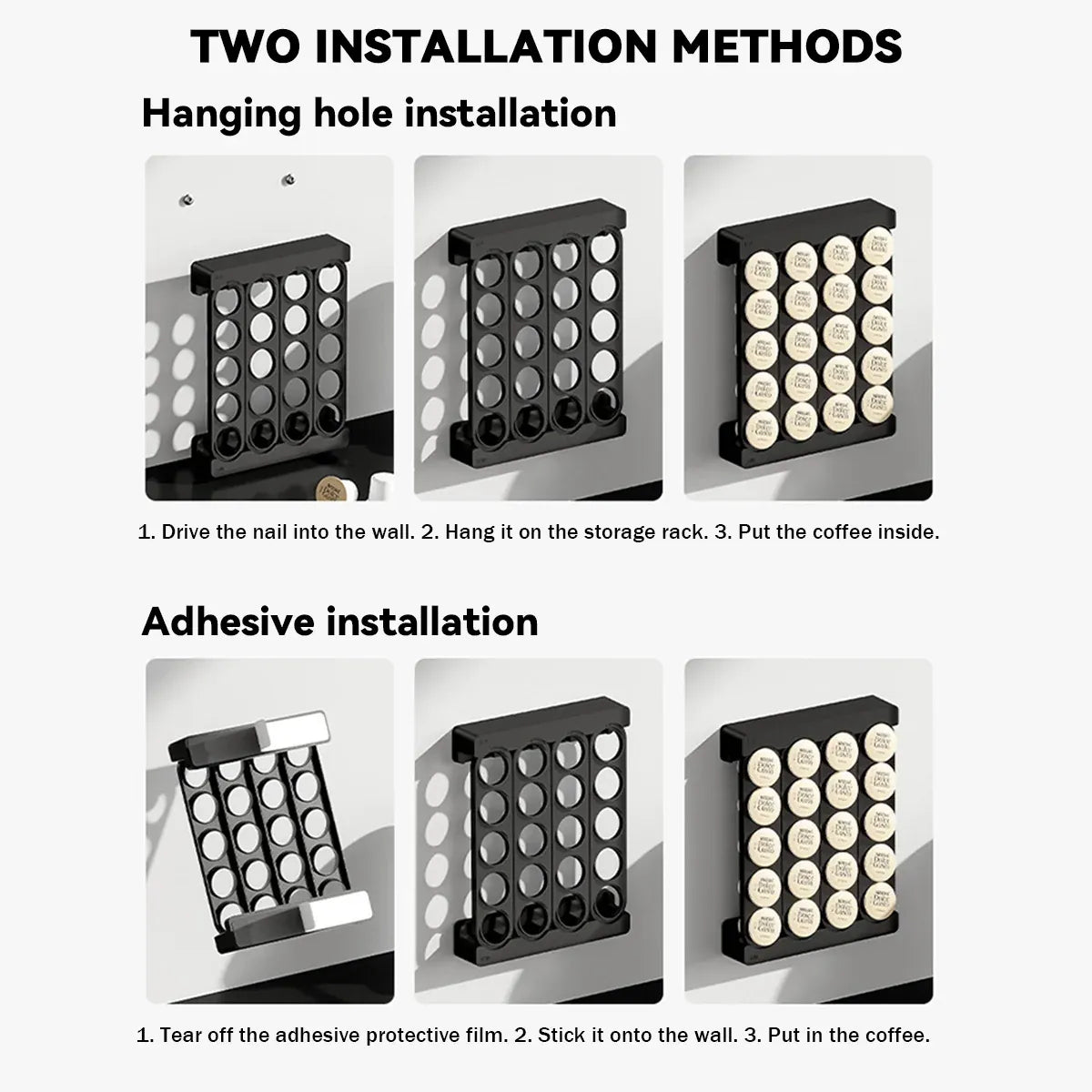 Wall Mounted Coffee Capsule Storage Rack SpaceSaving for Kitchen Cafe Countertop - White