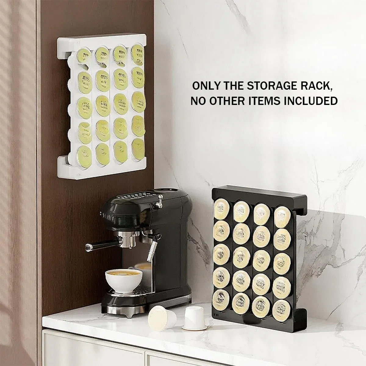 Wall Mounted Coffee Capsule Storage Rack SpaceSaving for Kitchen Cafe Countertop - White