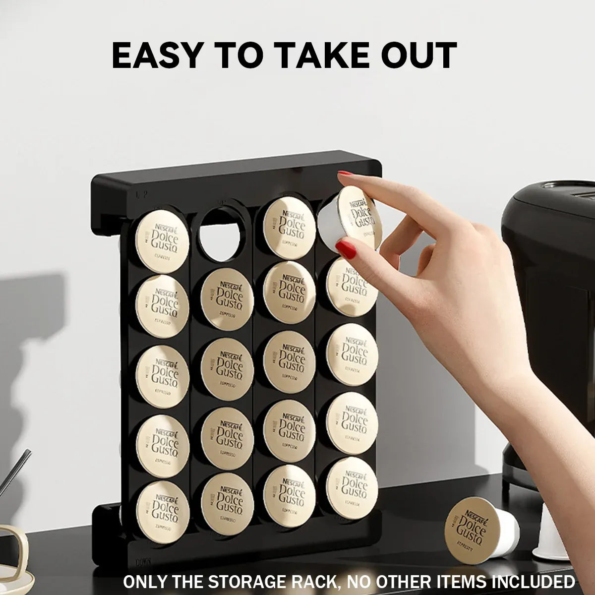 Wall Mounted Coffee Capsule Storage Rack SpaceSaving for Kitchen Cafe Countertop - White