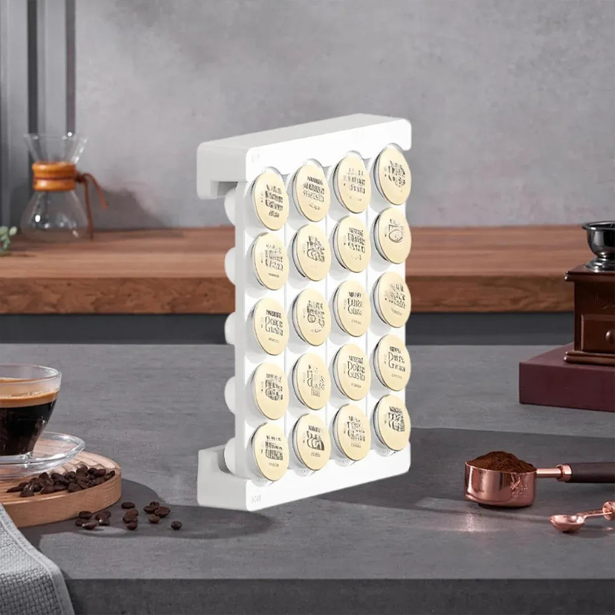 Wall Mounted Coffee Capsule Storage Rack SpaceSaving for Kitchen Cafe Countertop - White