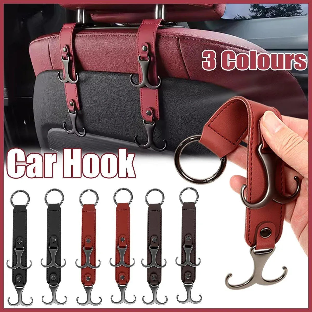 1pc Car Headrest Hook 3 in 1 Hanger for Bag and Purse Organizer - Brown