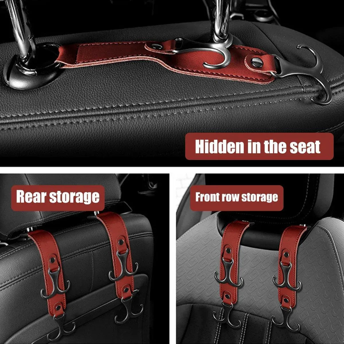 1pc Car Headrest Hook 3 in 1 Hanger for Bag and Purse Organizer - Brown