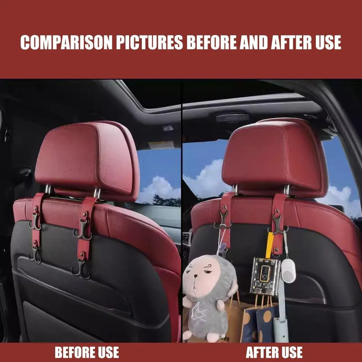 1pc Car Headrest Hook 3 in 1 Hanger for Bag and Purse Organizer - Brown
