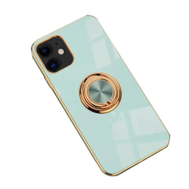Light Cyan Luxury Shockproof Silicone Ring Case Stand Cover for iPhone 14 13 12 Pro Max - iPhone 13 Mini