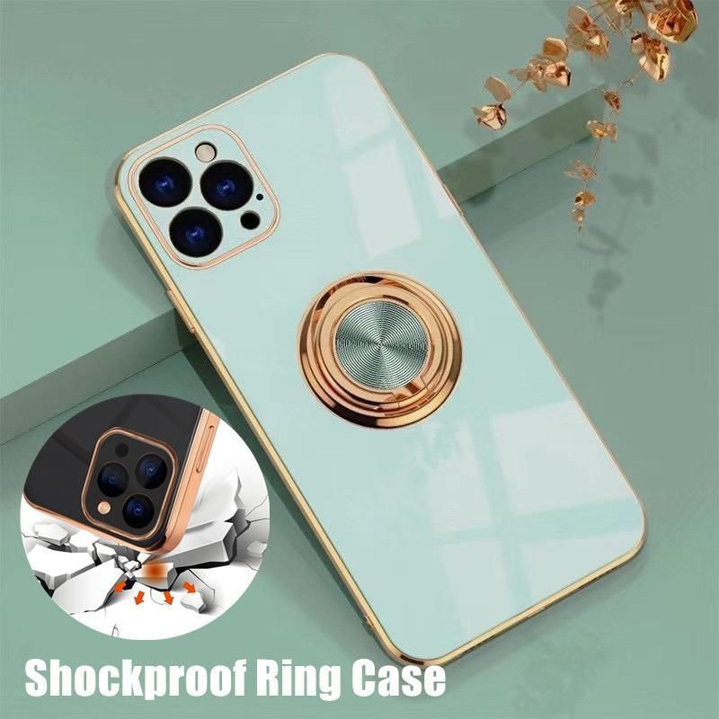 Light Cyan Luxury Shockproof Silicone Ring Case Stand Cover for iPhone 14 13 12 Pro Max - iPhone 13 Mini