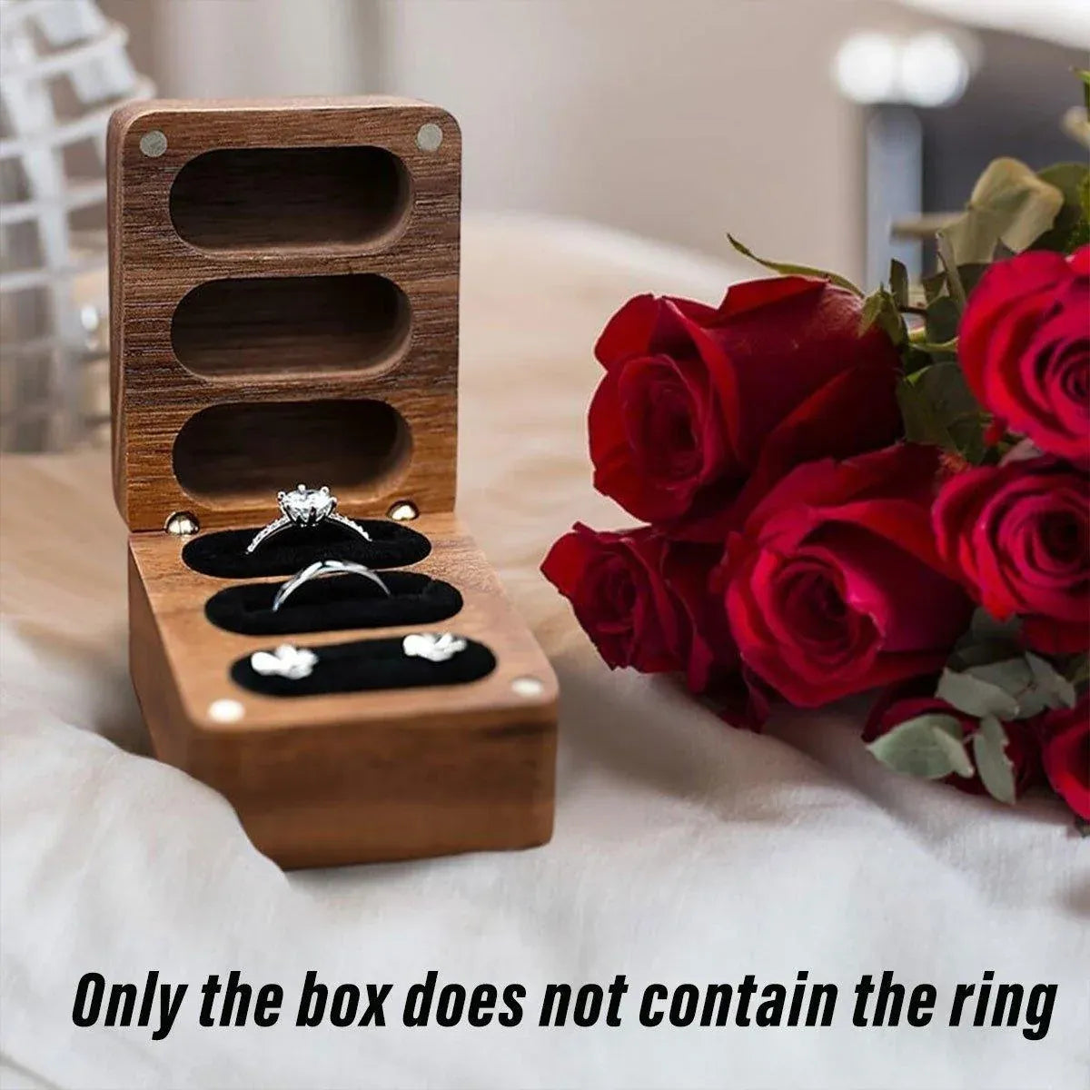 Wooden Ring Jewellery Box High Storage Box with Three Compartments for Rings