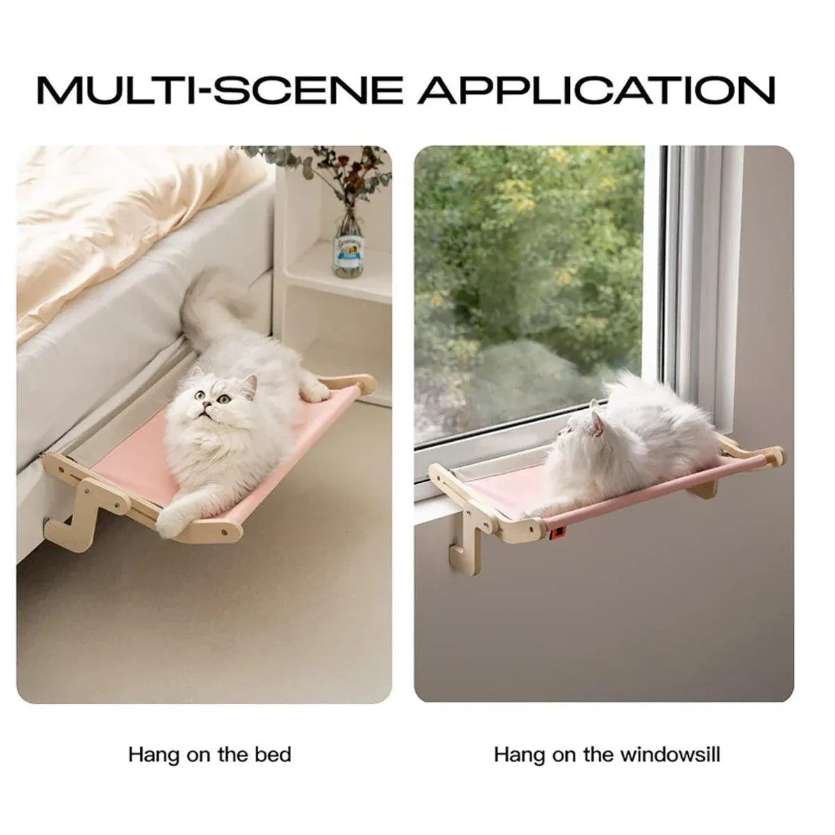 Window Hanging Cat Hammock Solid Wood Sun Bed Nest for All Seasons Durable - Grey+Blue