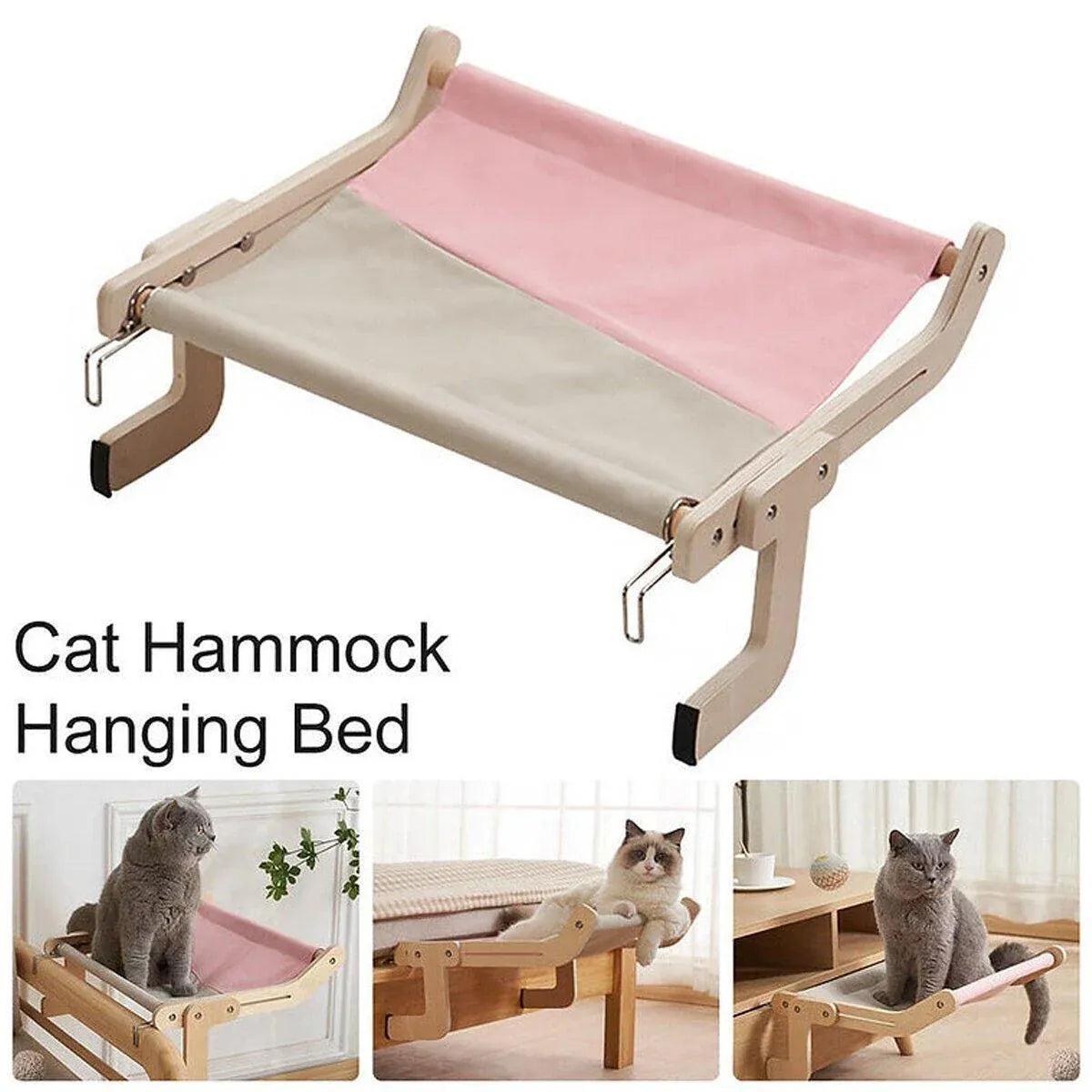 Window Hanging Cat Hammock Solid Wood Sun Bed Nest for All Seasons Durable - Grey+Blue