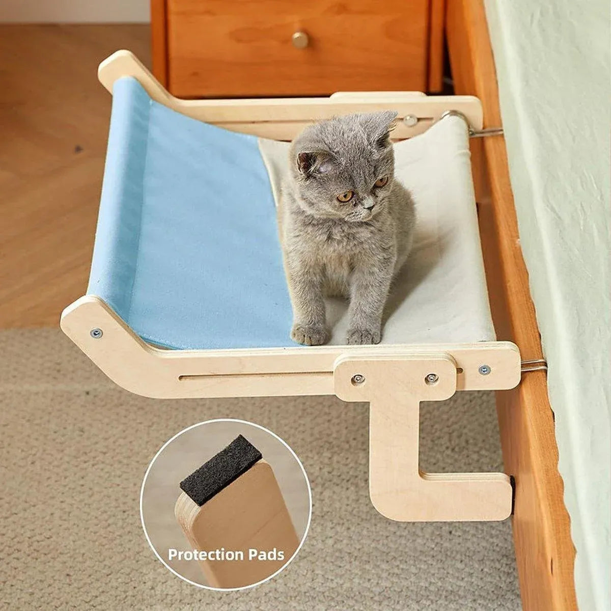 Window Hanging Cat Hammock Solid Wood Sun Bed Nest for All Seasons Durable - Grey+Yellow