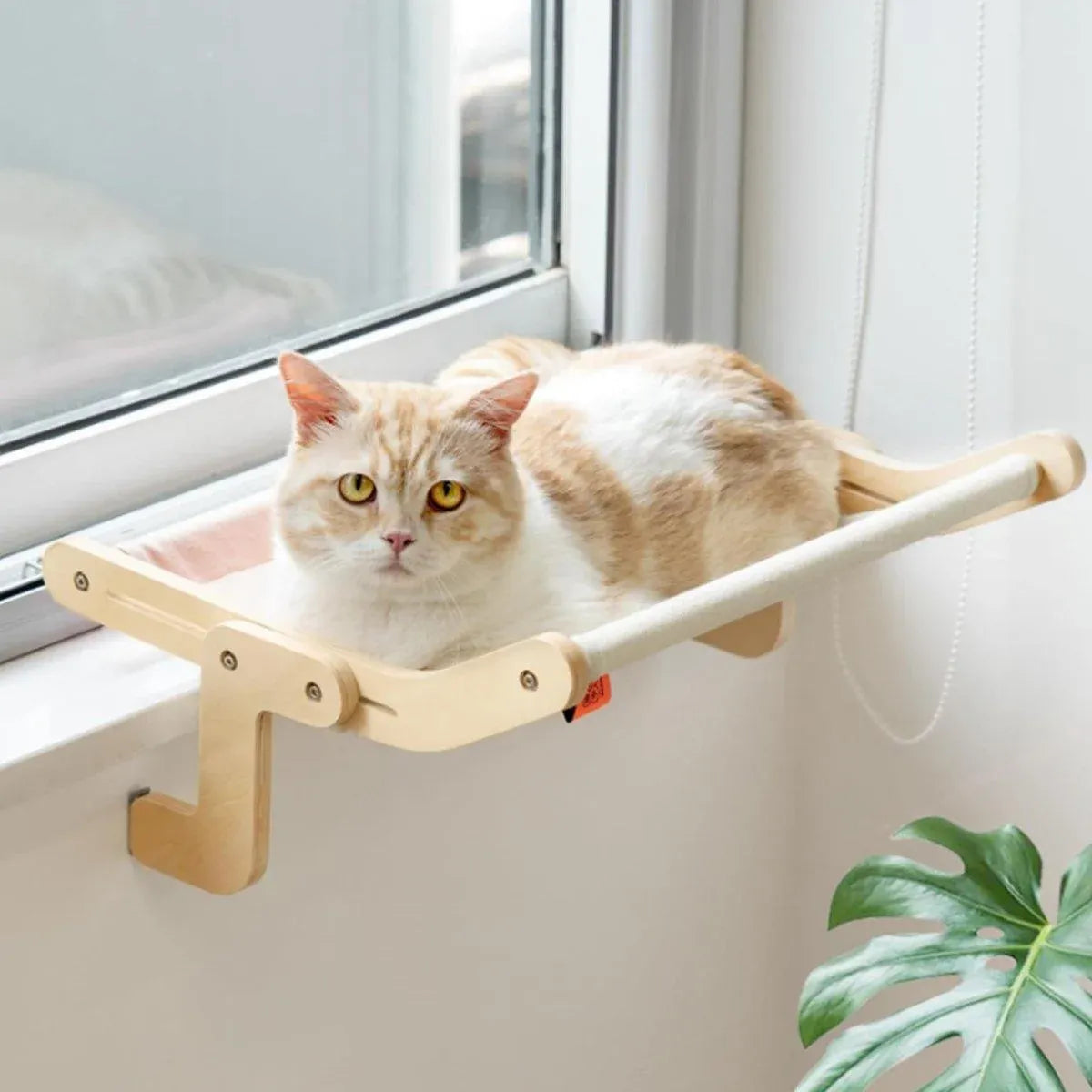 Window Hanging Cat Hammock Solid Wood Sun Bed Nest for All Seasons Durable - Grey+Yellow