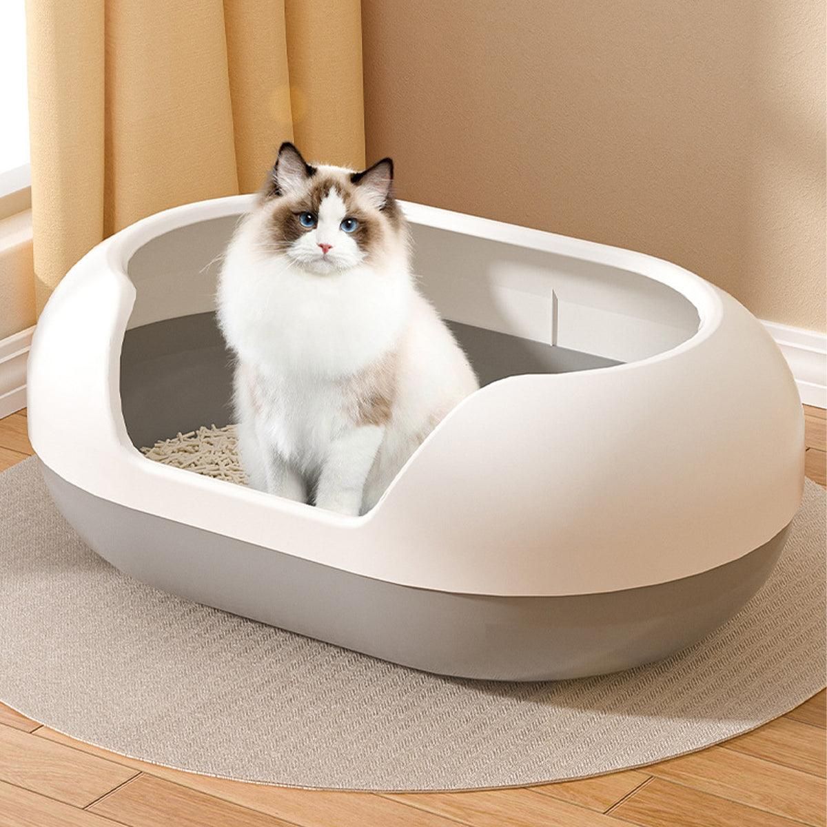 Large Semi Closed Cat Litter Box Covered Litter Pan for Cats Easy Clean Design - Orange