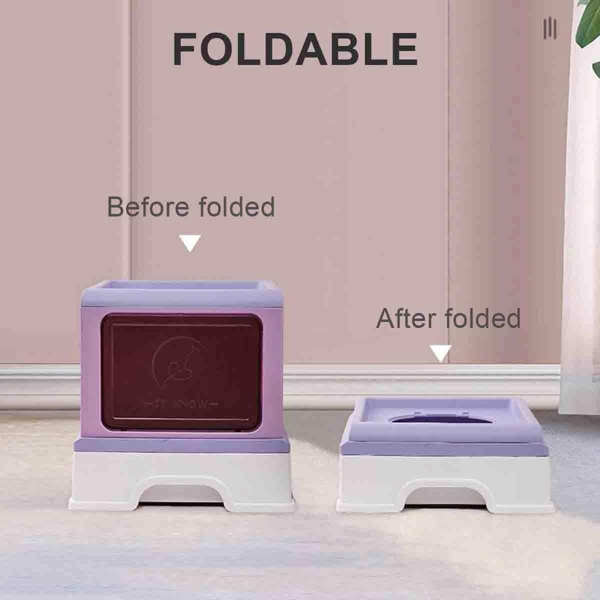 Folding Enclosed Cat Litter Box Foldable Drawer Toilet Anti-Splash Pet Supplies - Purple
