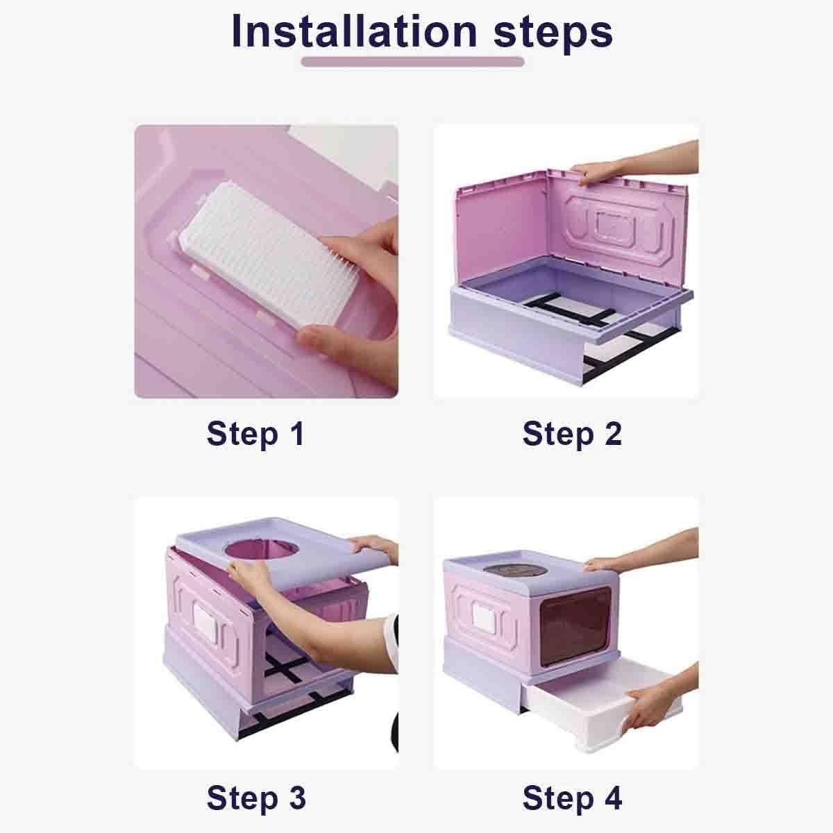 Folding Enclosed Cat Litter Box Foldable Drawer Toilet Anti-Splash Pet Supplies - Purple