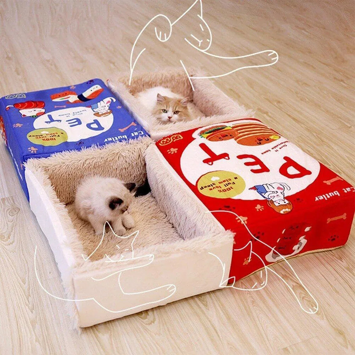 Rectangular Cookie Box Pet Bed for Cats Dogs Cat Bed Kitten Puppy Soft Pet House - Blue M