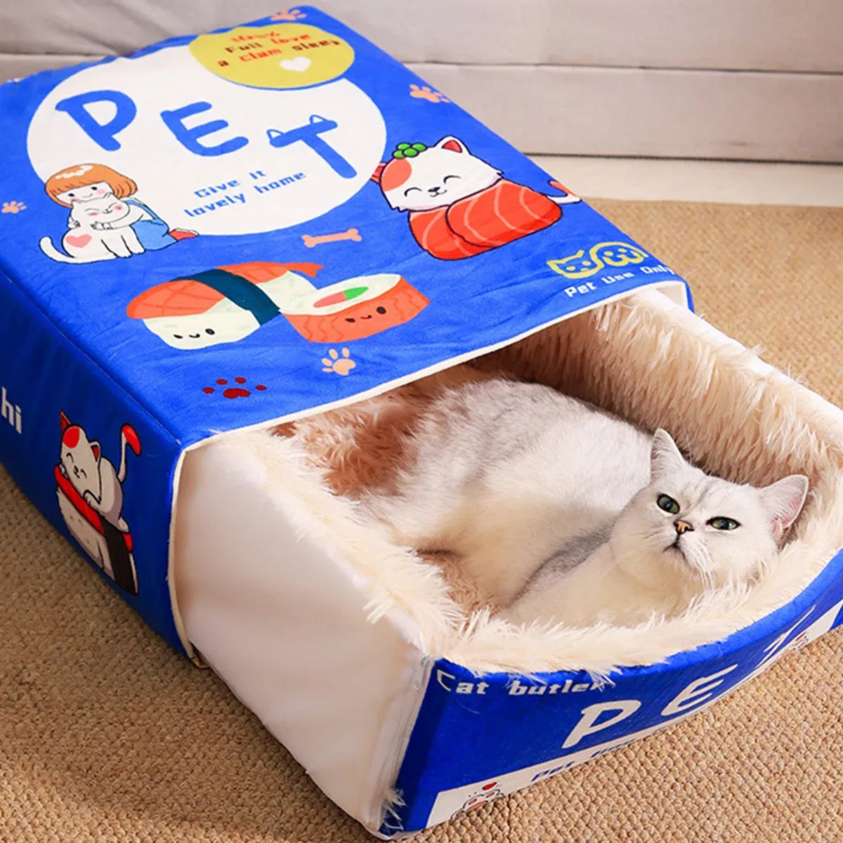 Rectangular Cookie Box Pet Bed for Cats Dogs Cat Bed Kitten Puppy Soft Pet House - Blue M