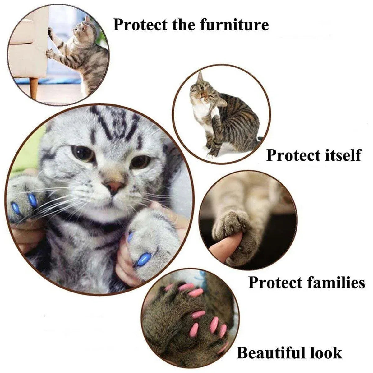 100PCS Anti Scratch Paw Covers for Cats and Kittens Nail Protector Soft Paw - Flat-L