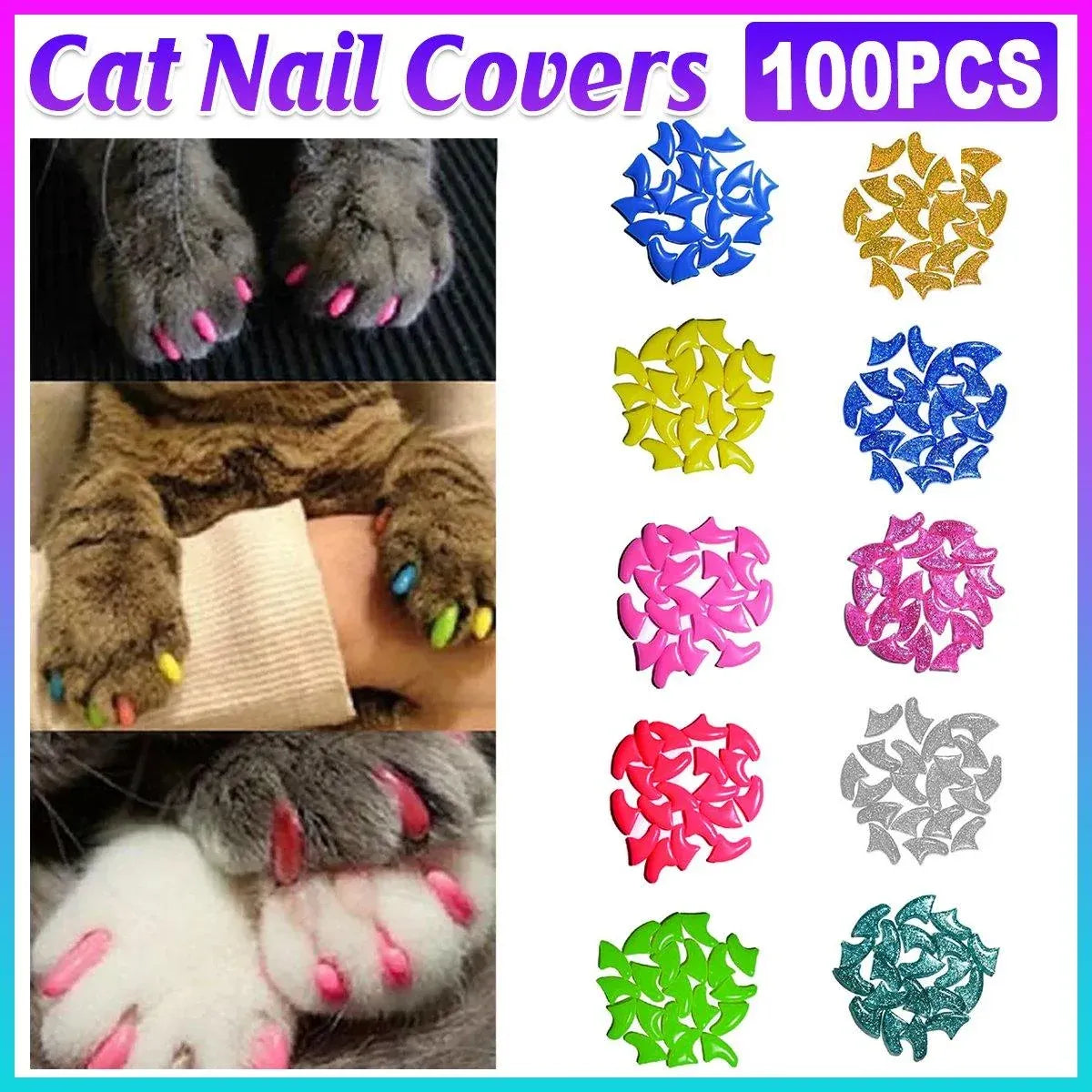 100PCS Anti Scratch Paw Covers for Cats and Kittens Nail Protector Soft Paw - Flat-L