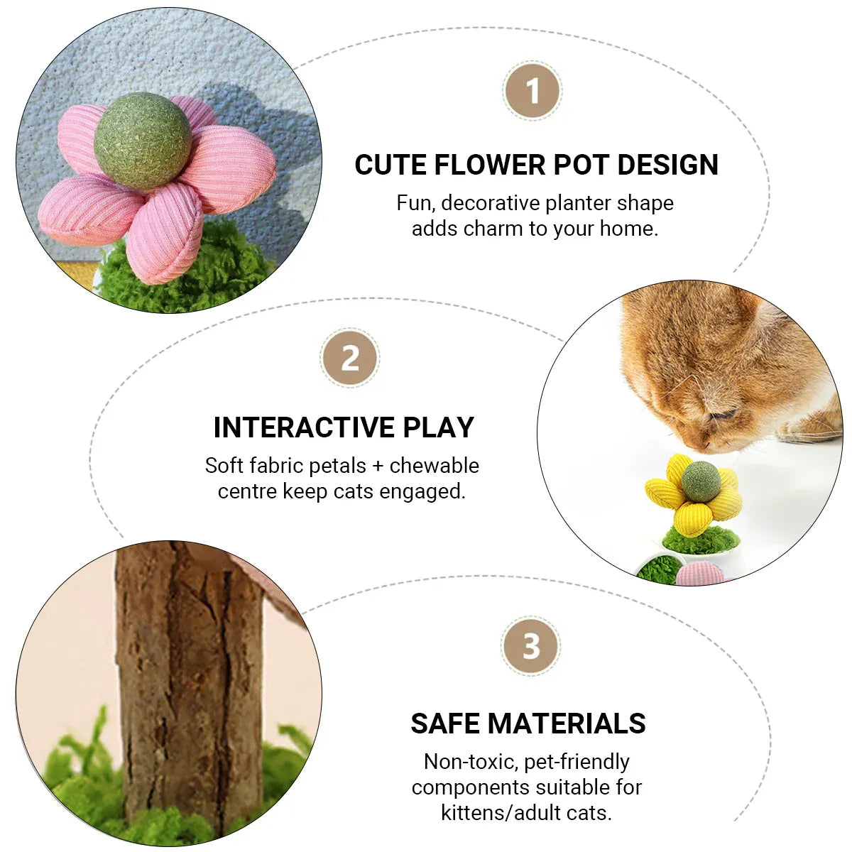 Catnip Ball Cat Chew Toy Cute Flower Pot Shaped Interactive Play Teeth Cleaning - Pink