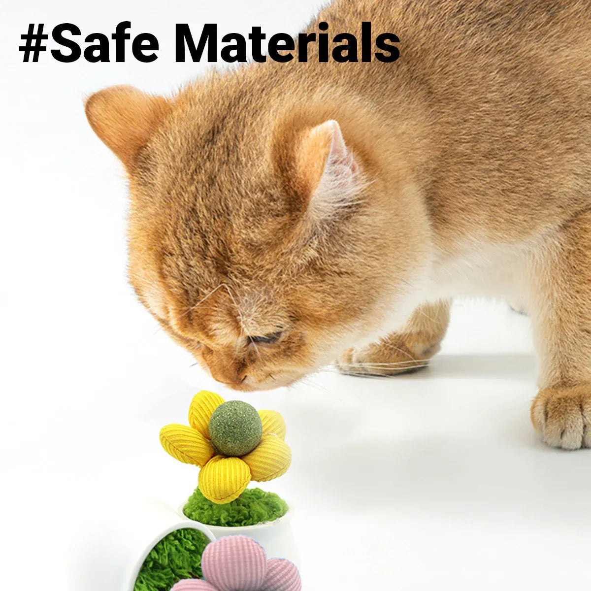 Catnip Ball Cat Chew Toy Cute Flower Pot Shaped Interactive Play Teeth Cleaning - Pink
