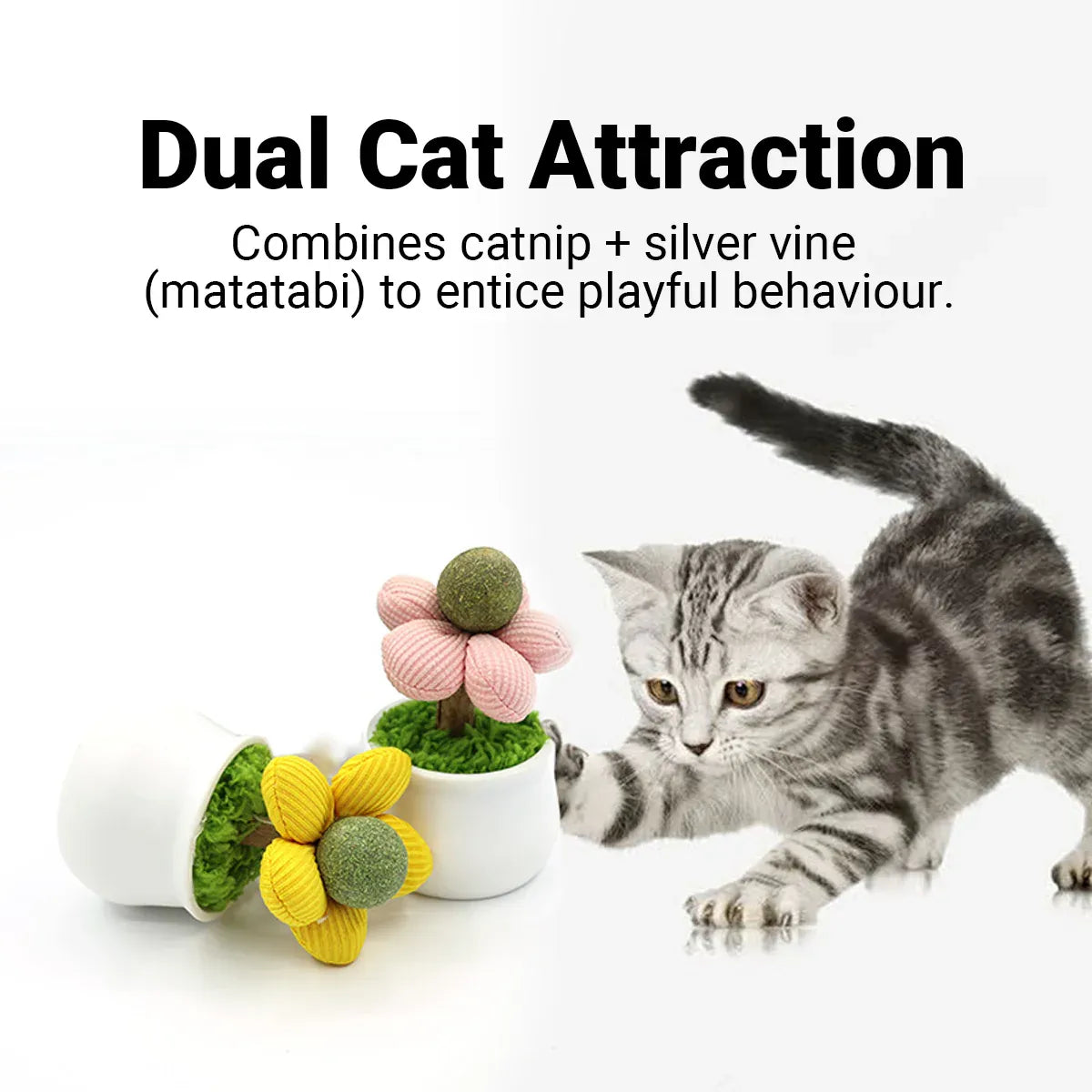 Catnip Ball Cat Chew Toy Cute Flower Pot Shaped Interactive Play Teeth Cleaning - Pink