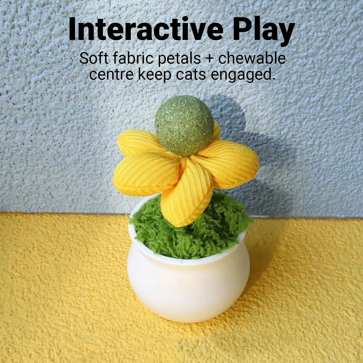 Catnip Ball Cat Chew Toy Cute Flower Pot Shaped Interactive Play Teeth Cleaning - Pink