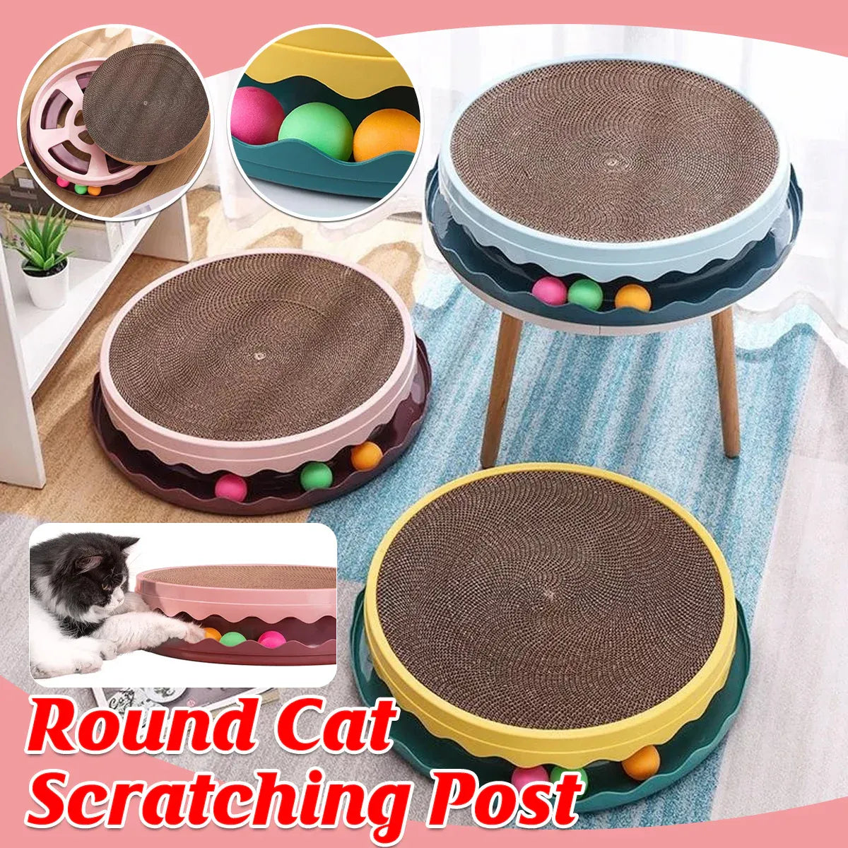 Cat Scratcher Turntable Toy Large Round Corrugated Board Nest Scratch Resistant - Pink