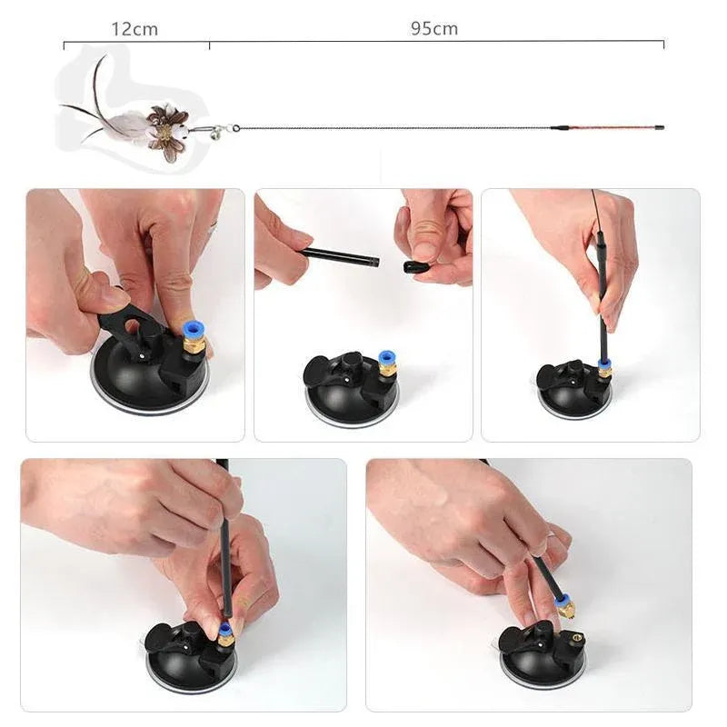 Cat Play Toy Simulation Birds Teaser Wand Interactive Stick with Suction Cup - 2