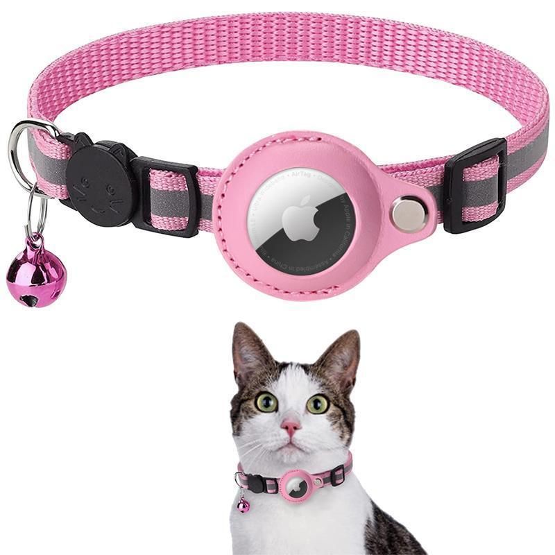Reflective Pet Collar with Holder for AirTag Tracker – Anti-Lost Cat Dog Tag - Orange
