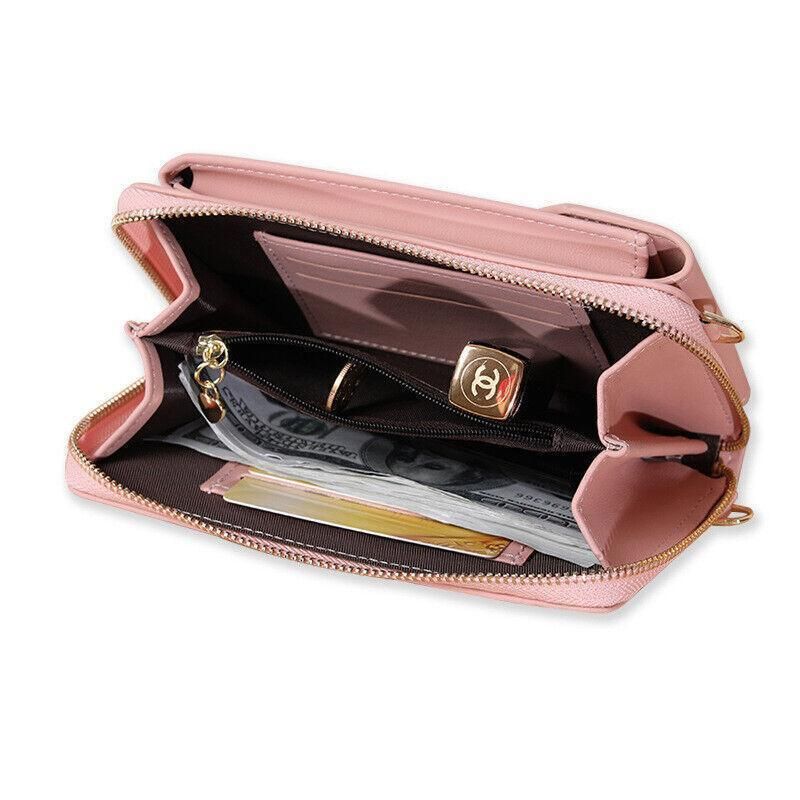 Women Pouch Bag Mobile Phone Bag Pu Leather Crossbody Purse Wallet Shoulder Bag - Pink