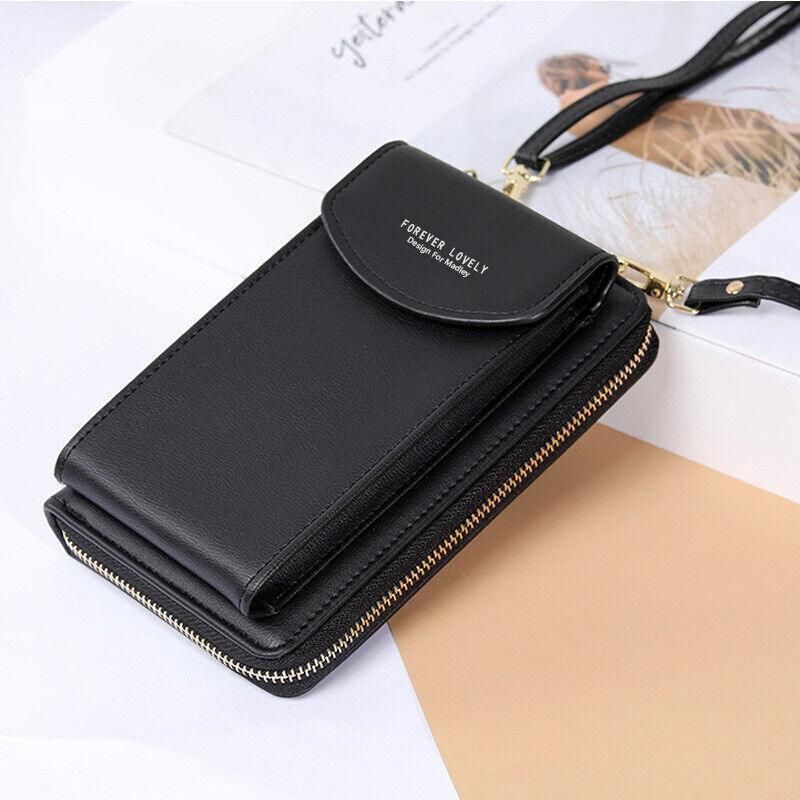 Women Pouch Bag Mobile Phone Bag Pu Leather Crossbody Purse Wallet Shoulder Bag - Pink