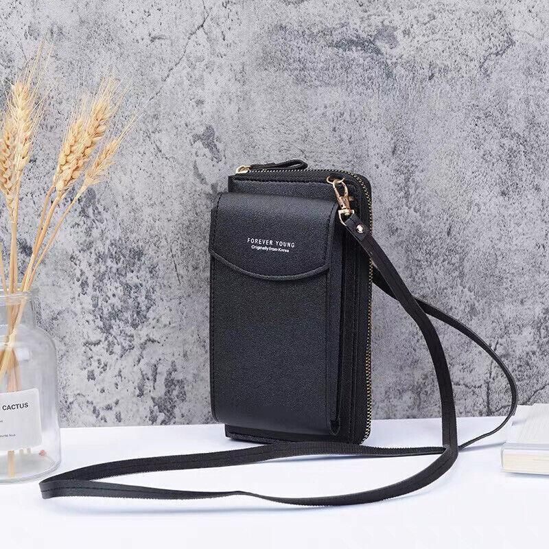 Women Pouch Bag Mobile Phone Bag Pu Leather Crossbody Purse Wallet Shoulder Bag - Pink