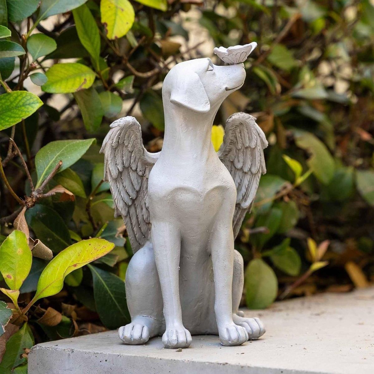 Angel Dog Statue Resin Pet Memorial Garden Dog Ornament Outdoor Animal Decor