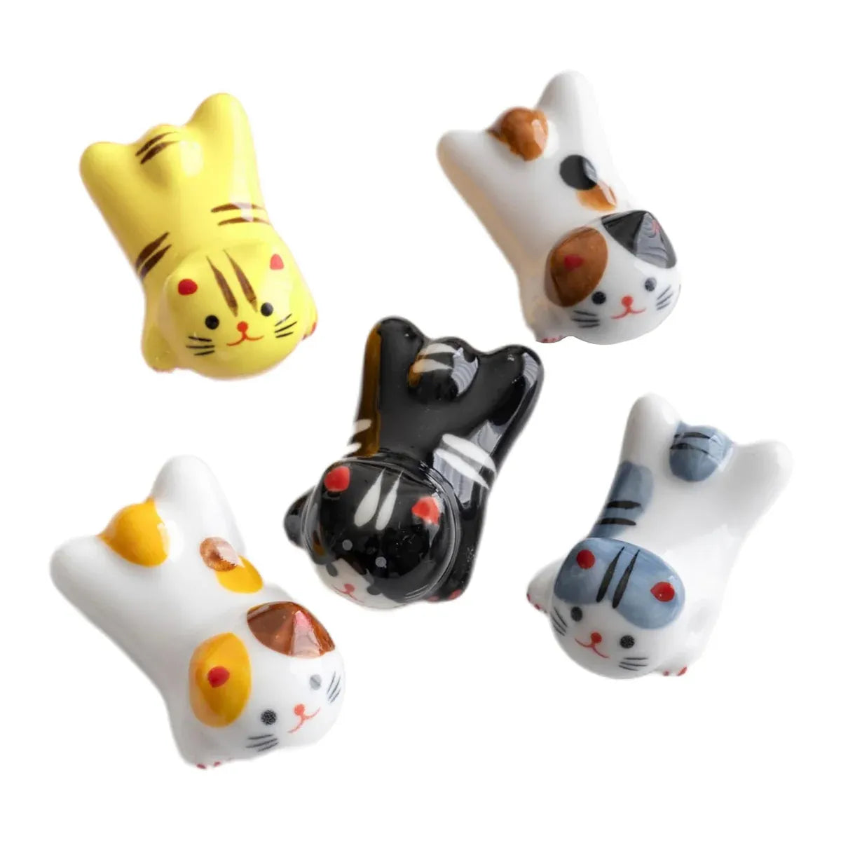 5PCS Cute Kitten Ceramic Chopstick Holder Set Cat Chopsticks Rack Pen Rest Craft