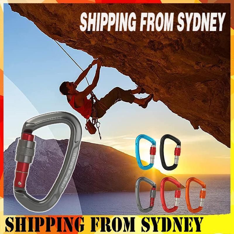 25KN Screwgate Locking Rock Climbing Carabiner Clip Aluminum D Ring Hook Buckle - Gray