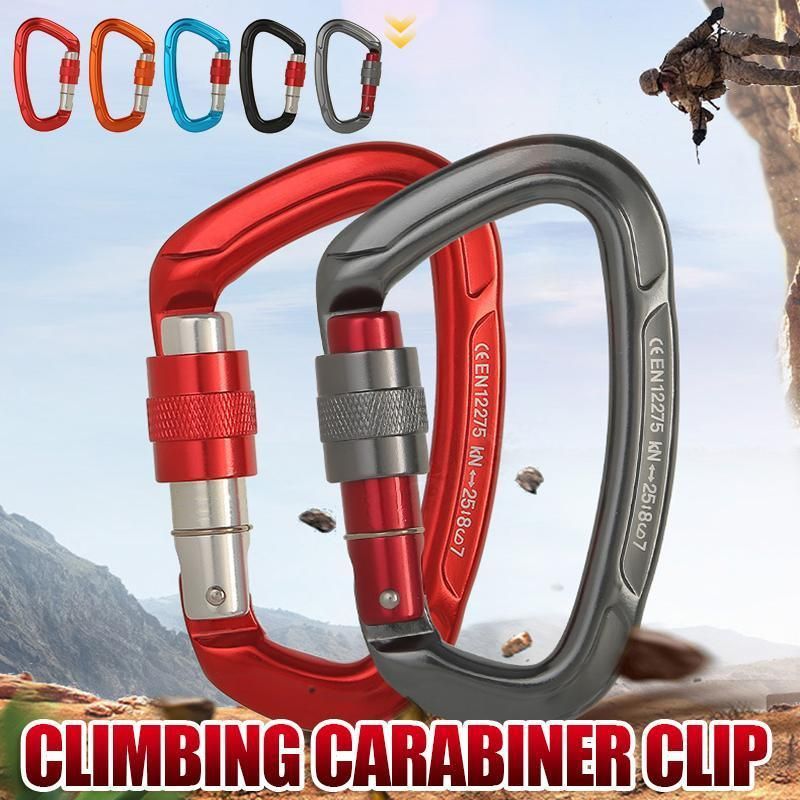 25KN Screwgate Locking Rock Climbing Carabiner Clip Aluminum D Ring Hook Buckle - Orange