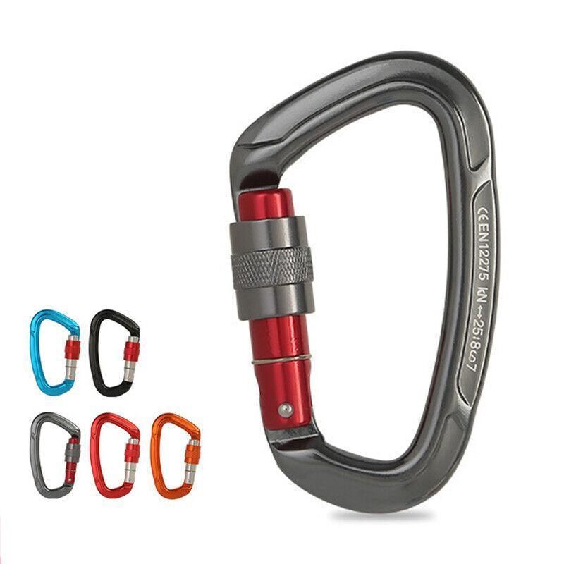 25KN Screwgate Locking Rock Climbing Carabiner Clip Aluminum D Ring Hook Buckle - Orange