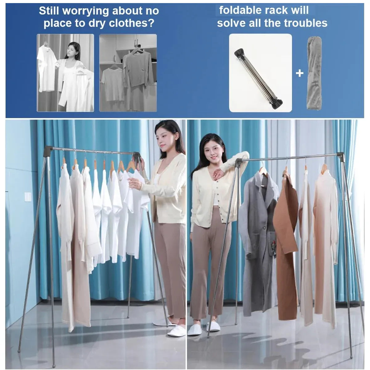 Folding Clothes Drying Rack Retractable Portable Wall Mounted Laundry Hanger