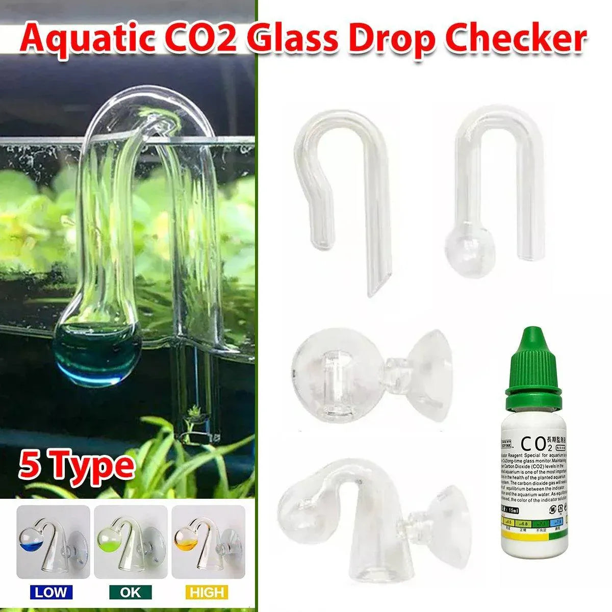 Aquatic CO2 Drop Checker Glass Aquarium Monitor Kit Accurate Fish Tank Tester - Test solution