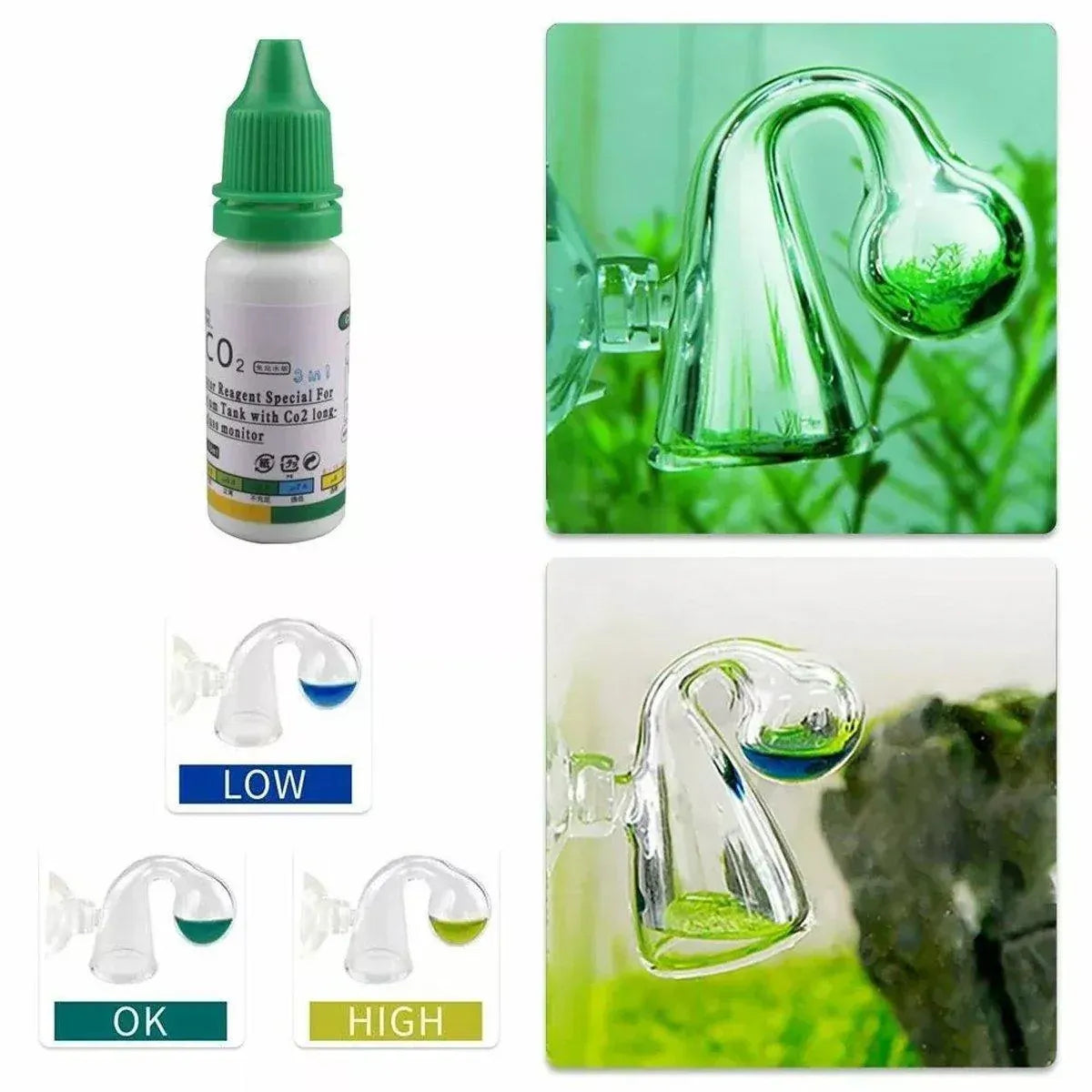 Aquatic CO2 Drop Checker Glass Aquarium Monitor Kit Accurate Fish Tank Tester - Test solution