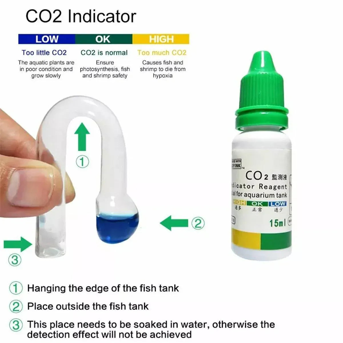 Aquatic CO2 Drop Checker Glass Aquarium Monitor Kit Accurate Fish Tank Tester - Test solution