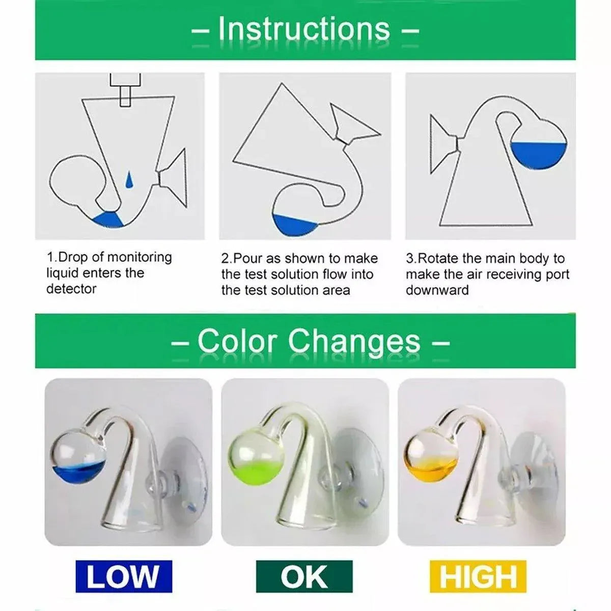 Aquatic CO2 Drop Checker Glass Aquarium Monitor Kit Accurate Fish Tank Tester - Test solution