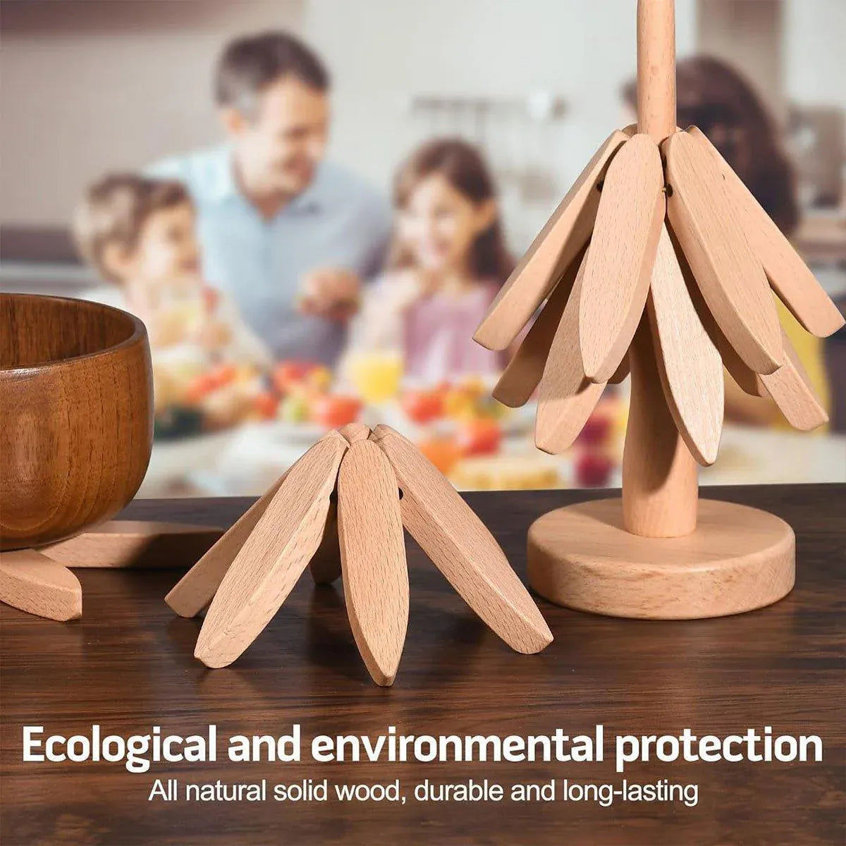 Solid Wooden Trivet for Hot Dish Walnut Christmas Tree Table Heat-Resistant Mat - Brown-4pcs