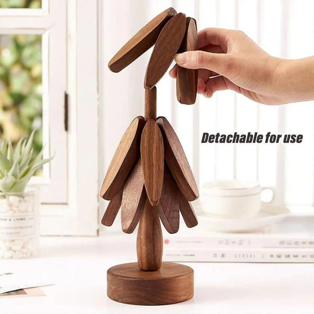 Solid Wooden Trivet for Hot Dish Walnut Christmas Tree Table Heat-Resistant Mat - Brown-4pcs