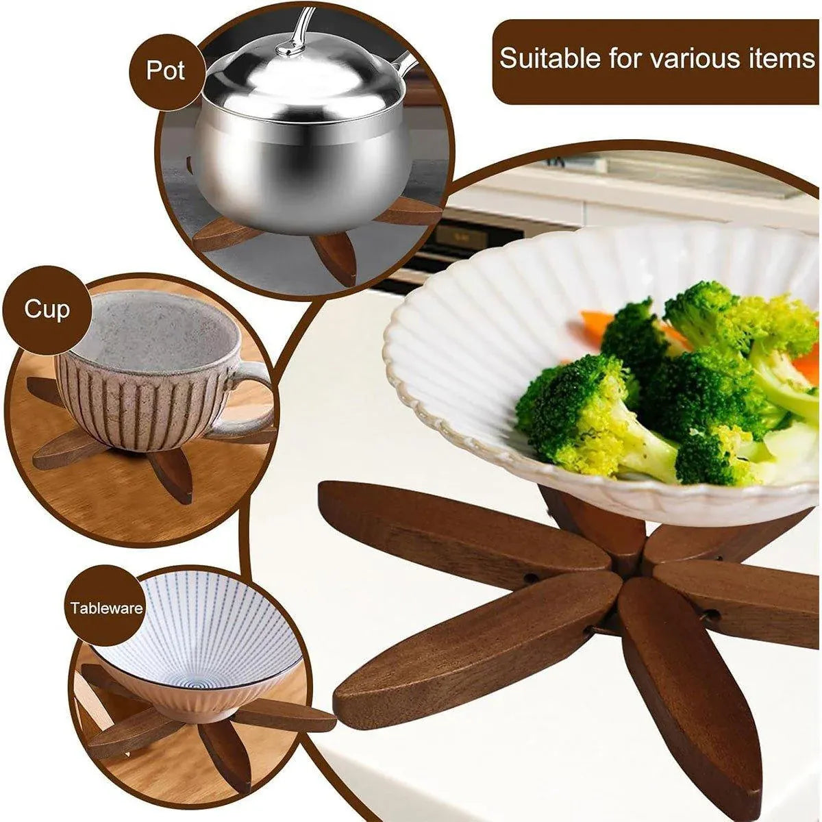 Solid Wooden Trivet for Hot Dish Walnut Christmas Tree Table Heat-Resistant Mat - Brown-4pcs