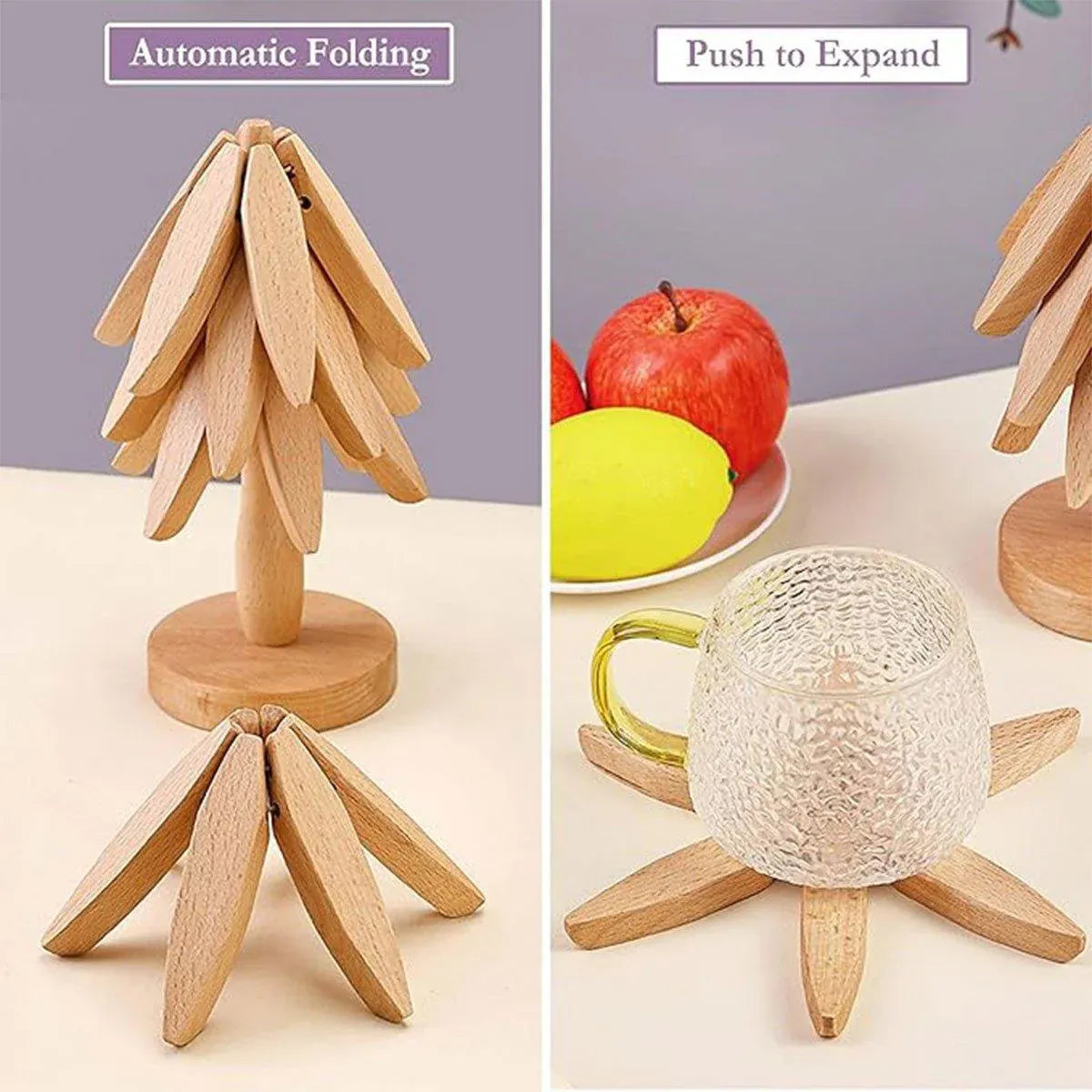 Solid Wooden Trivet for Hot Dish Walnut Christmas Tree Table Heat-Resistant Mat - Brown-4pcs