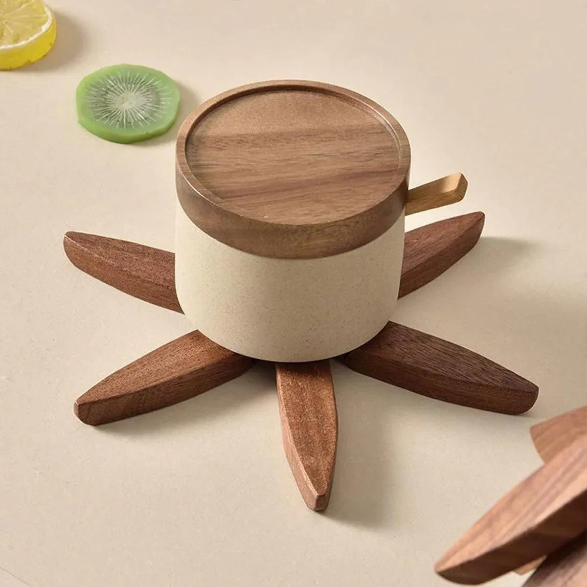 Solid Wooden Trivet for Hot Dish Walnut Christmas Tree Table Heat-Resistant Mat - Brown-4pcs